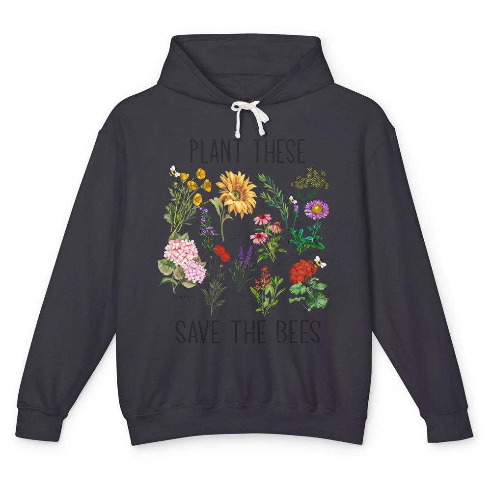 Retro Plant These Save The Bees Flowers Gardening Lover Gift Unisex Lightweight Hoodie