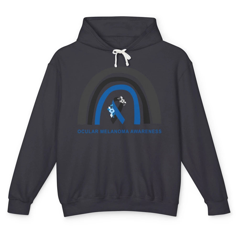 Ocular Melanoma Awareness Floral Black Blue Ribbon Rainbow Unisex Lightweight Hoodie
