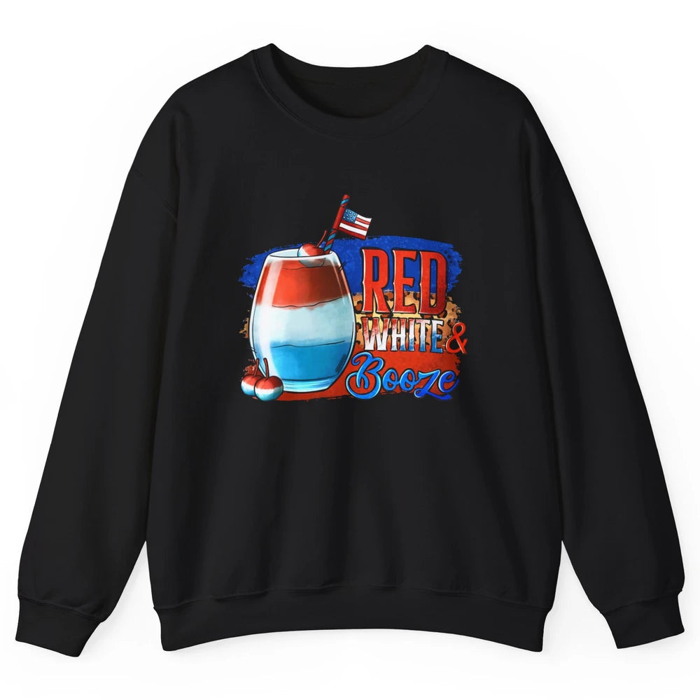 Red White & Booze Leopard US Flag 4th of July American Booze Unisex Crewneck Sweatshirt