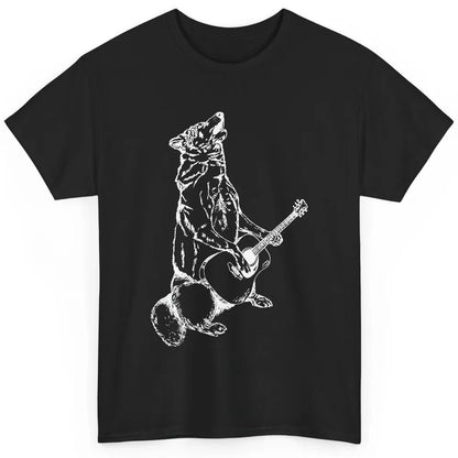 Retro Howling Wolf Playing Guitar Musician Guitarist Music Classic Unisex T-Shirt