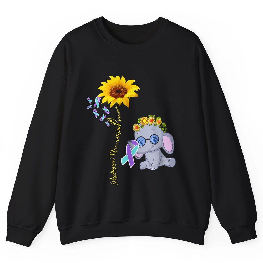 PNES Awareness Purple Teal Ribbon Sunflower Baby Elephant Unisex Crewneck Sweatshirt