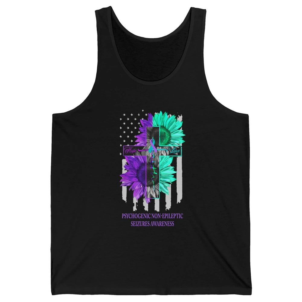 PNES Awareness Faith Hope Love Jesus Cross US Flag Ribbon Unisex Jersey Tank