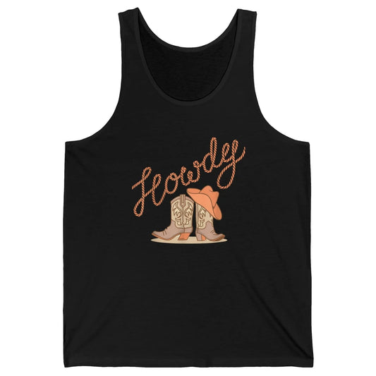 Retro Howdy Cowboy Hat Boots Western Country Cowgirl Music Unisex Jersey Tank