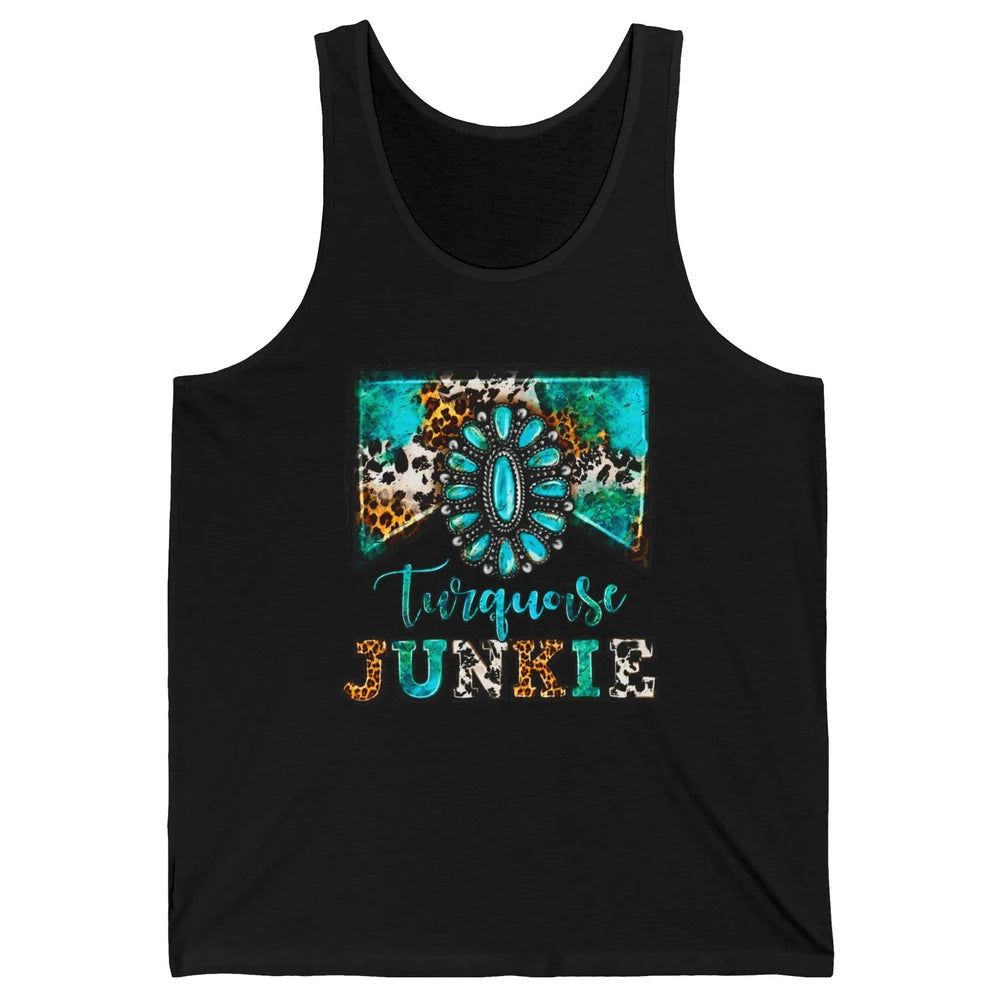 Retro Leopard Turquoise Junkie Gemstone Western Country Unisex Jersey Tank