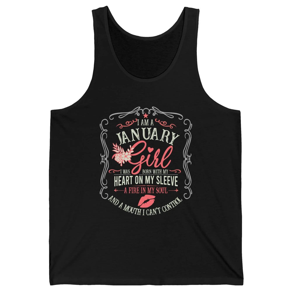Retro January Girl Born With My Heart On My Sleeve Birthday Unisex Jersey Tank