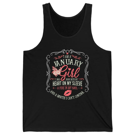 Retro January Girl Born With My Heart On My Sleeve Birthday Unisex Jersey Tank