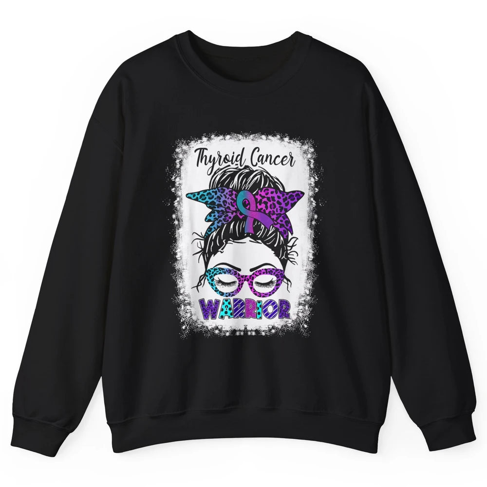 Messy Hair Woman Leopard Warrior Thyroid Cancer Awareness Unisex Crewneck Sweatshirt