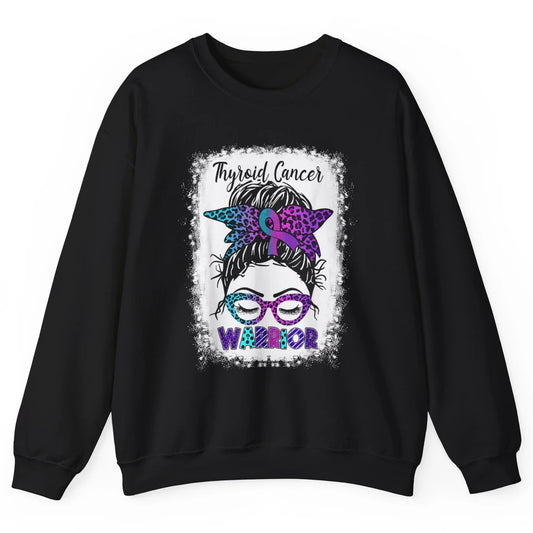 Messy Hair Woman Leopard Warrior Thyroid Cancer Awareness Unisex Crewneck Sweatshirt