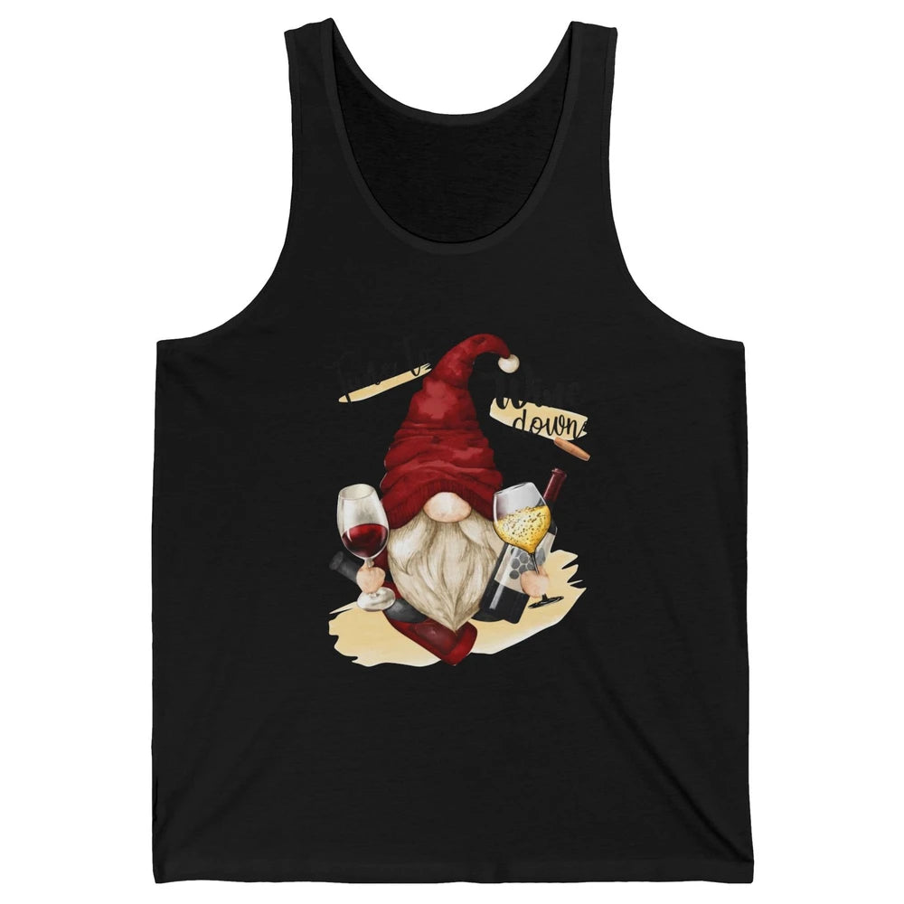 Christmas Gnome Wine It's Time to Wine Down Winter Holiday Unisex Jersey Tank