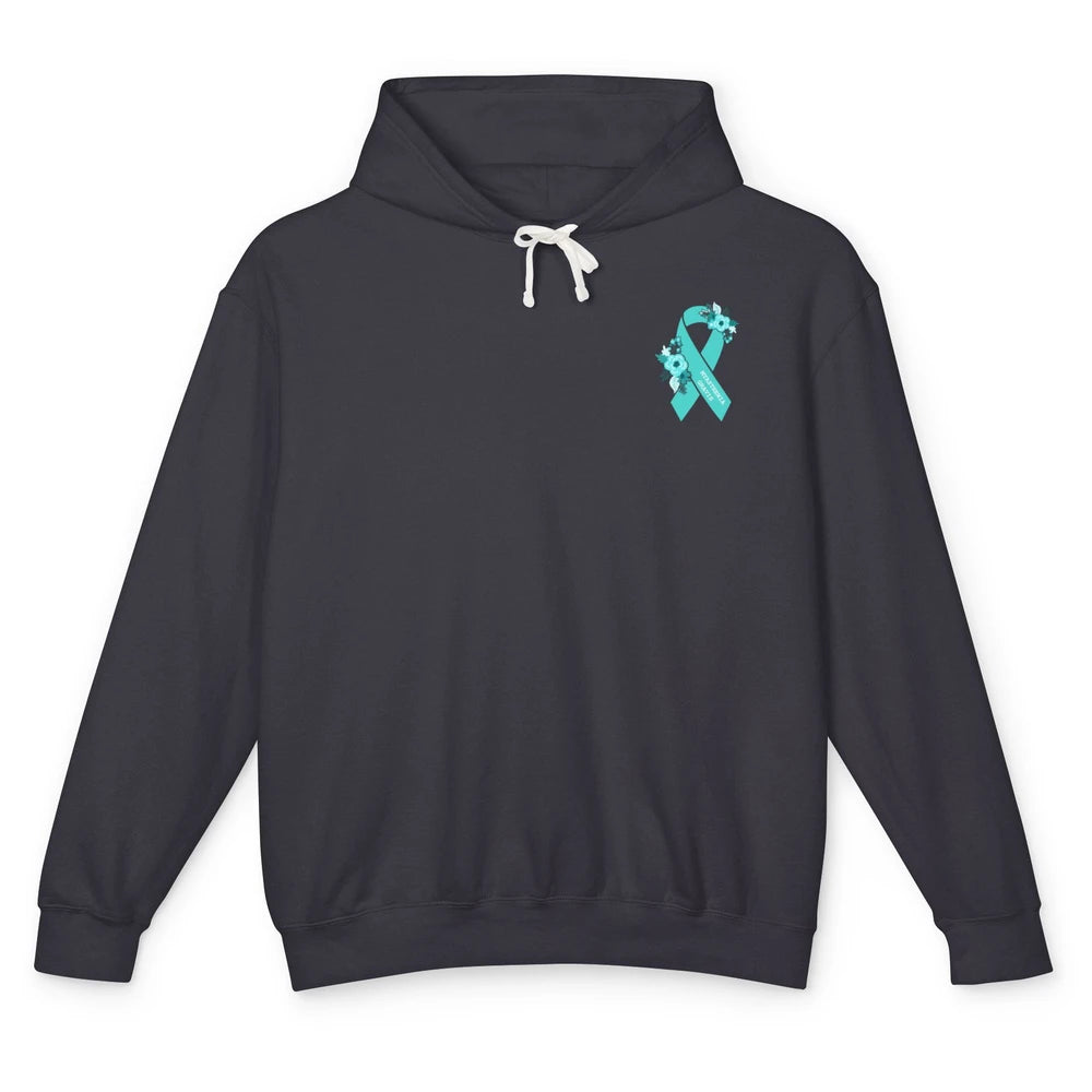 Myasthenia Gravis Awareness Floral Teal Ribbon Pocket Size Unisex Lightweight Hoodie