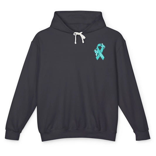 Myasthenia Gravis Awareness Floral Teal Ribbon Pocket Size Unisex Lightweight Hoodie