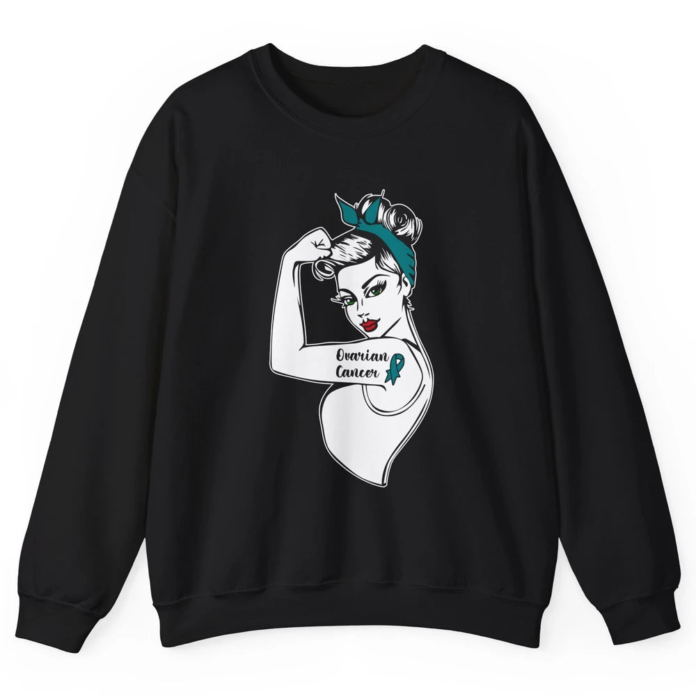 Ovarian Cancer Girl Power Women Bandana Cancer Warrior Unisex Crewneck Sweatshirt