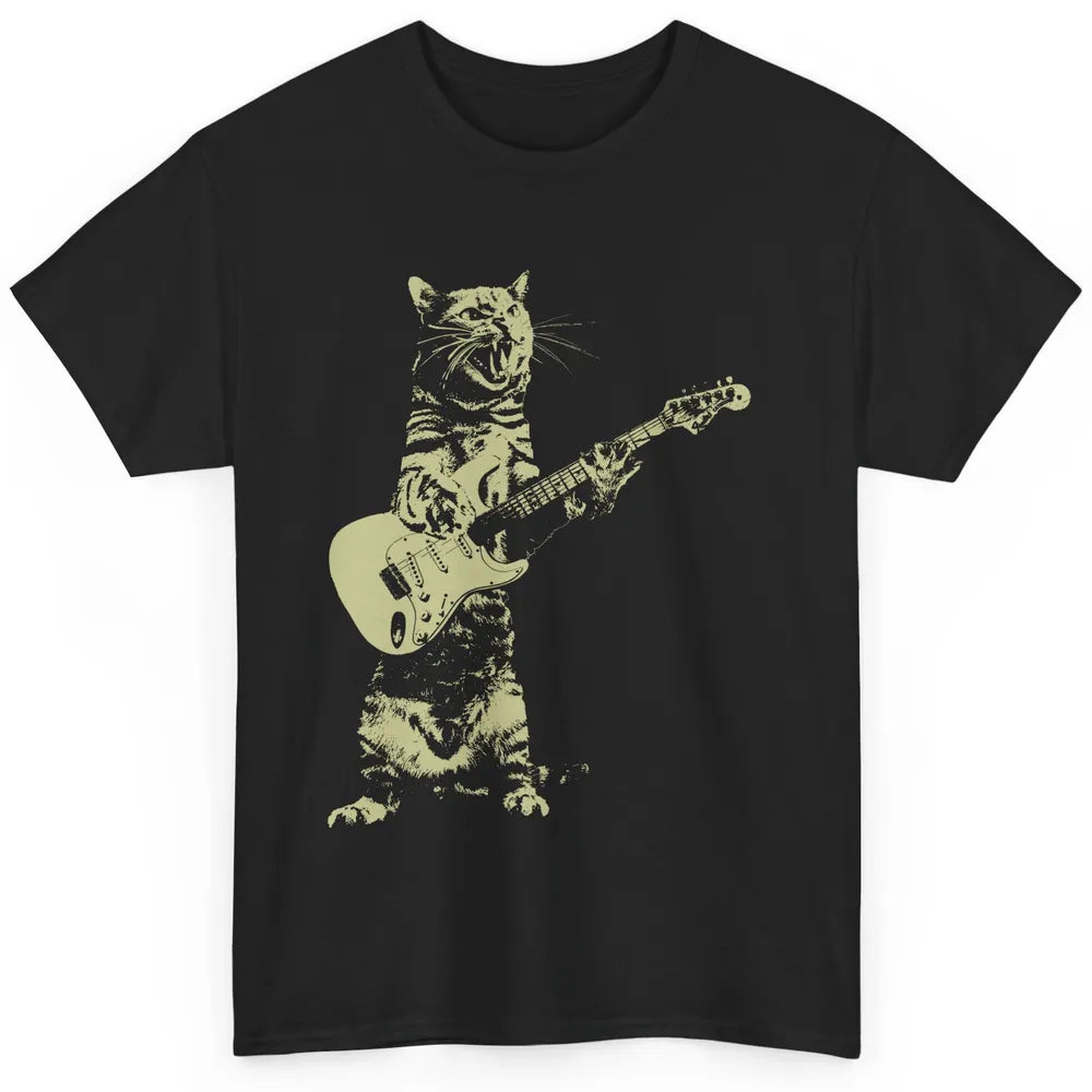 Retro Cat Playing Guitar Cat Guitarist Music Lovers Cat Mom Classic Unisex T-Shirt