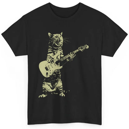 Retro Cat Playing Guitar Cat Guitarist Music Lovers Cat Mom Classic Unisex T-Shirt