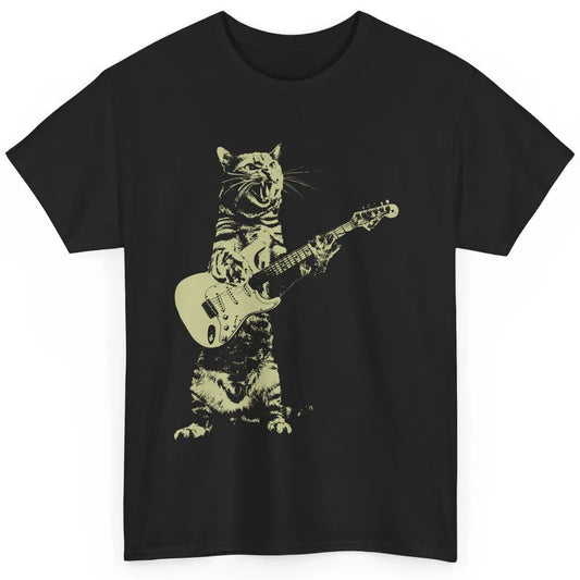 Retro Cat Playing Guitar Cat Guitarist Music Lovers Cat Mom Classic Unisex T-Shirt
