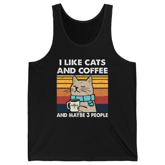 Retro Funny Fall Cat I Like Cats Coffee And Maybe 3 People Unisex Jersey Tank