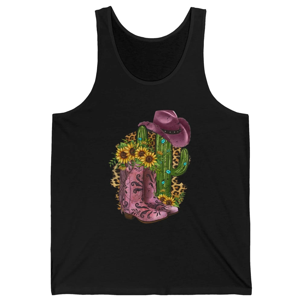 Retro Cowboy Boots & Hat Sunflower Let's Go Girls Cowgirls Unisex Jersey Tank