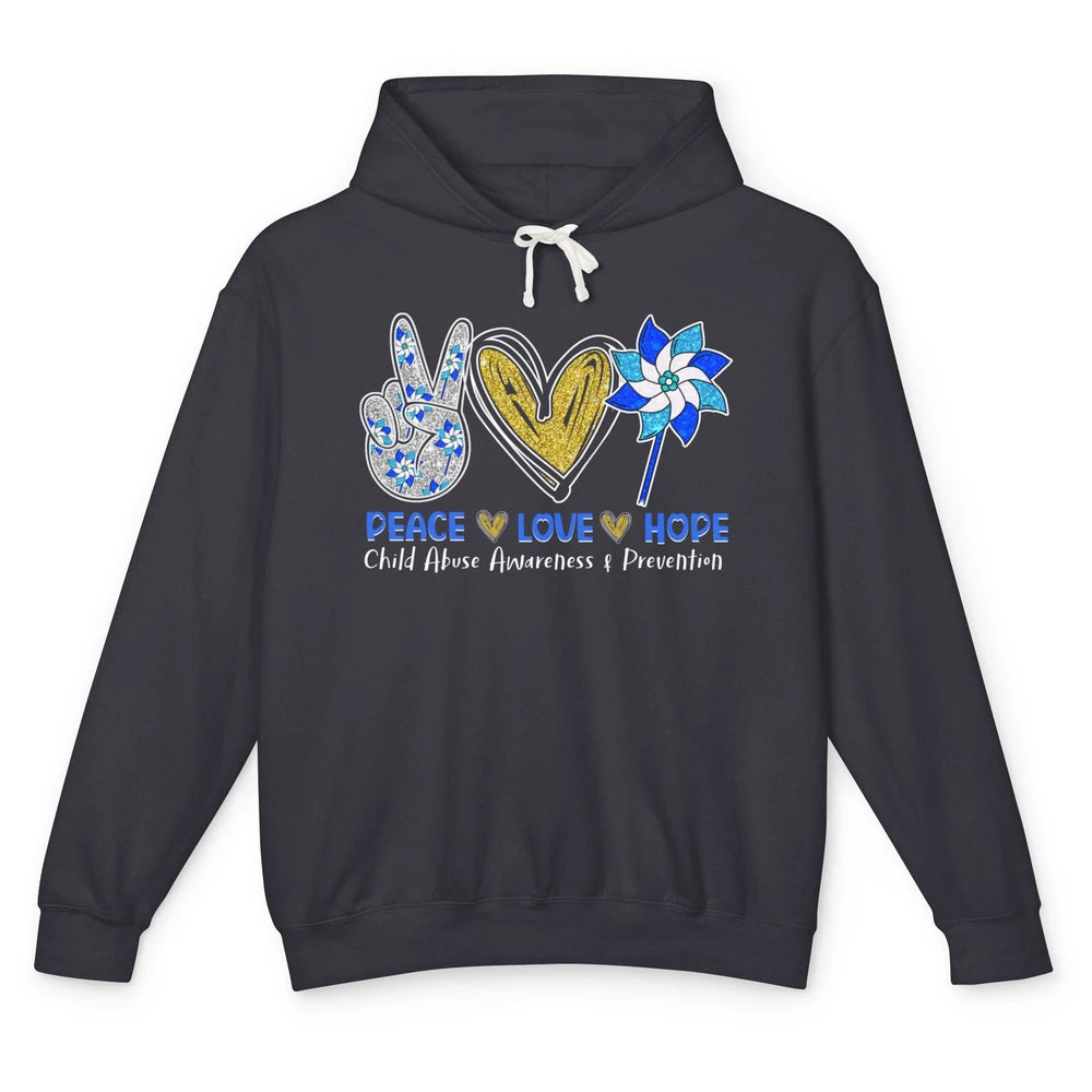 Peace Love Leopard Pinwheel Child Abuse Prevention Month Unisex Lightweight Hoodie