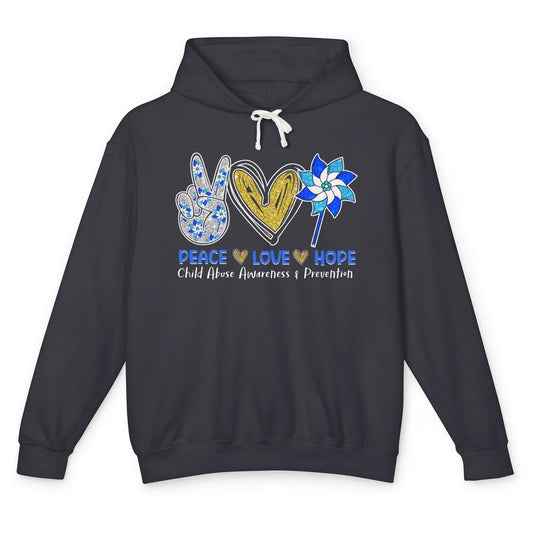 Peace Love Leopard Pinwheel Child Abuse Prevention Month Unisex Lightweight Hoodie