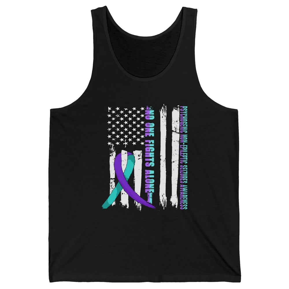 PNES Awareness Purple Teal Ribbon No One Fight Alone US Flag Unisex Jersey Tank