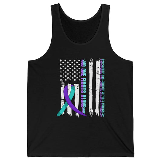 PNES Awareness Purple Teal Ribbon No One Fight Alone US Flag Unisex Jersey Tank
