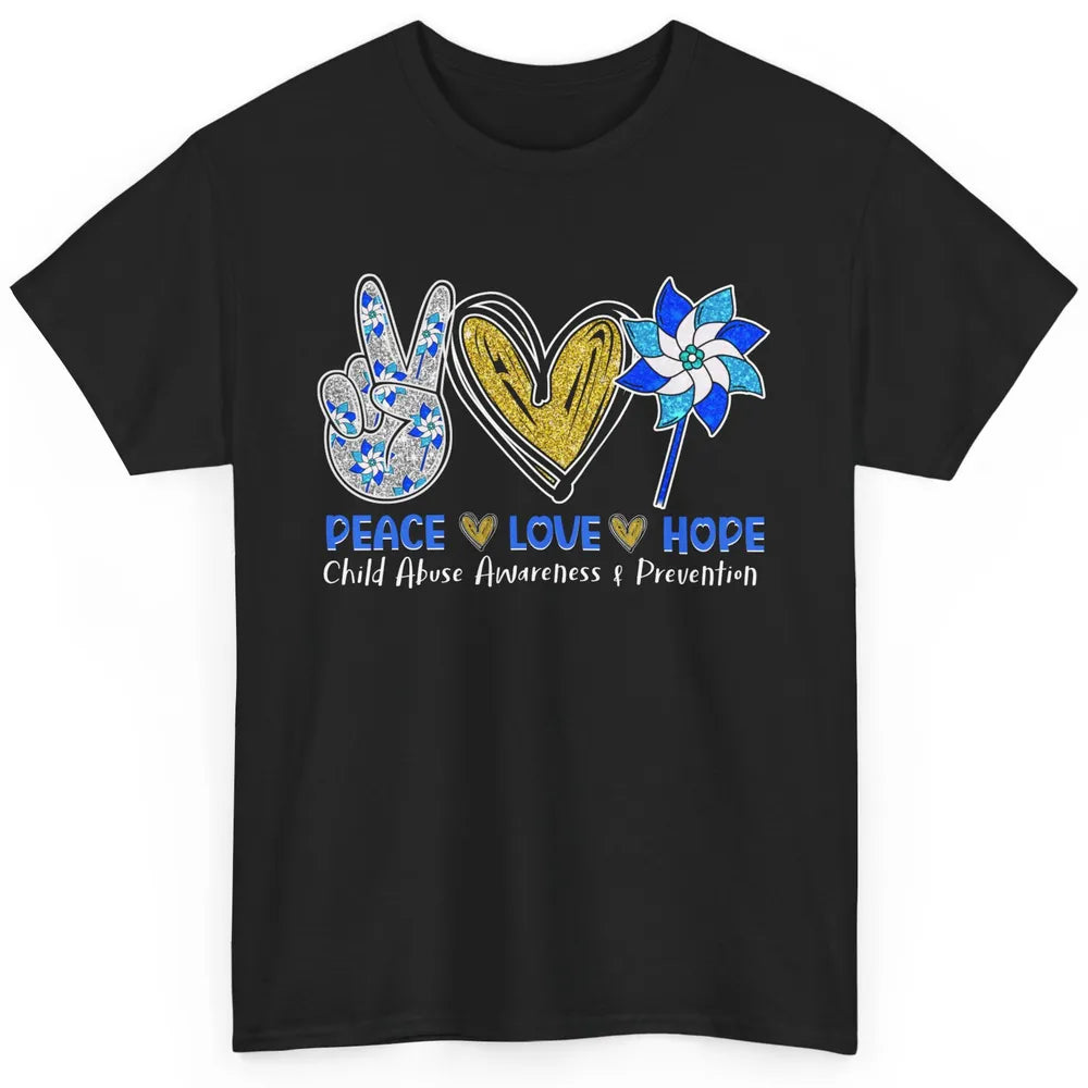 Peace Love Leopard Pinwheel Child Abuse Prevention Month Classic Unisex T-Shirt