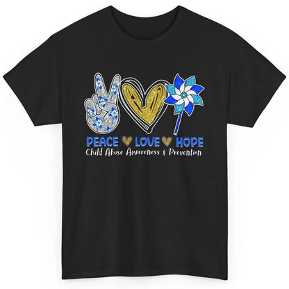 Peace Love Leopard Pinwheel Child Abuse Prevention Month Classic Unisex T-Shirt