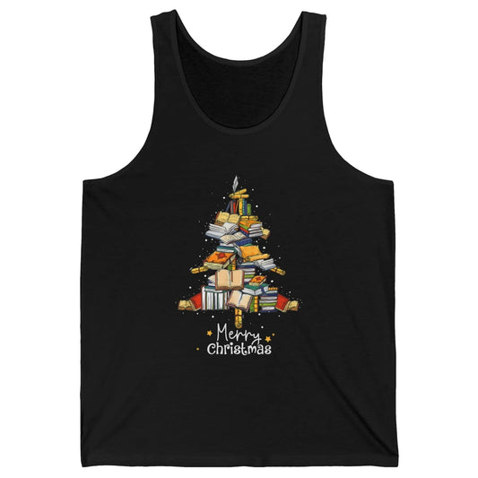 Merry Christmas Tree Reading Books Librarian Xmas Lighting Unisex Jersey Tank