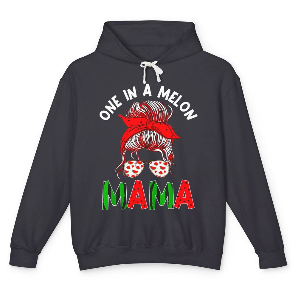 One In A Melon Mama Messy Bun Watermelon Summer Fruit Mother Unisex Lightweight Hoodie