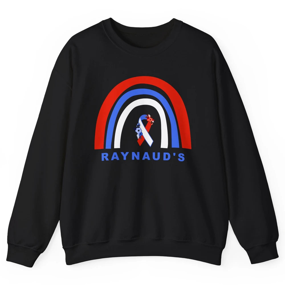 Raynaud's Syndrome Awareness Floral Red Blue Ribbon Rainbow Unisex Crewneck Sweatshirt