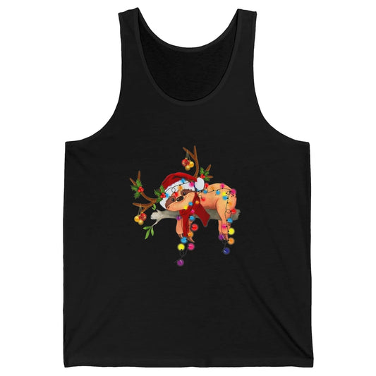 Merry Christmas Santa Claus Hat Sloth Reindeer Xmas Lights Unisex Jersey Tank