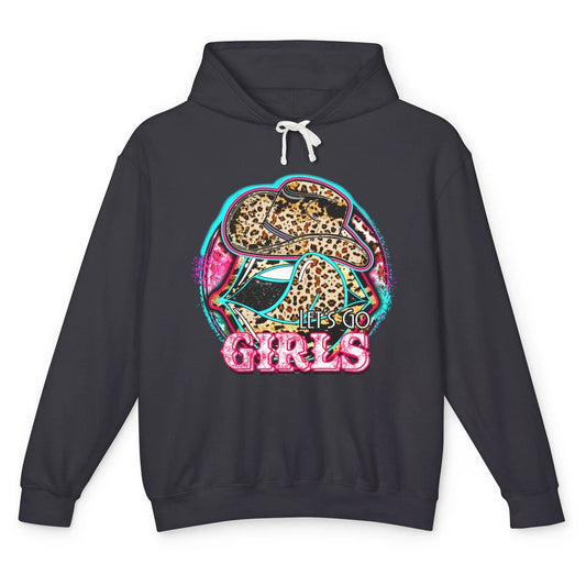 Retro Leopard Cowboy Boots Let's Go Girls Western Cowgirls Unisex Lightweight Hoodie