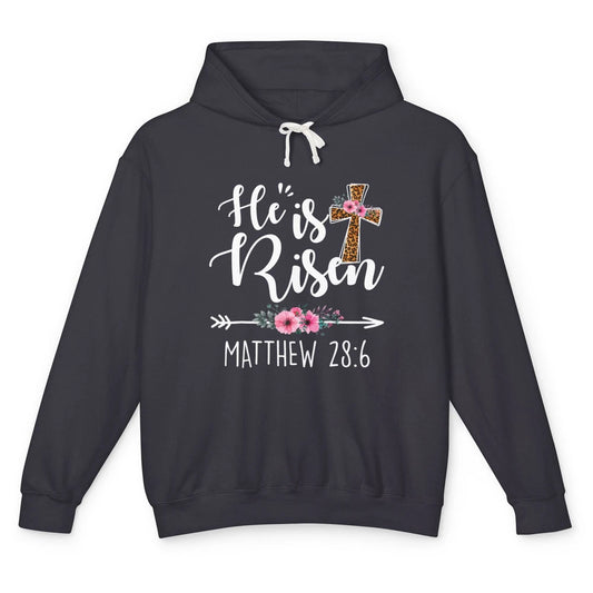 He is Risen Floral Leopard Vintage Cross Happy Easter Day Unisex Lightweight Hoodie