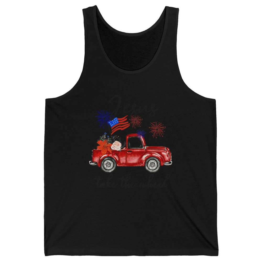 4th Of July Jesus Take The Wheel Red Truck Watercolor God Unisex Jersey Tank