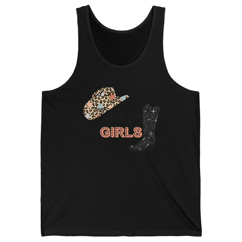 Retro Leopard Cowboy Boots Let's Go Girls Western Cowgirls Unisex Jersey Tank