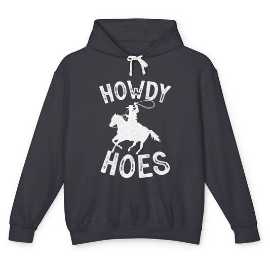 Retro Howdy Hoes Funny Cowboy Riding Horse Vintage Western Unisex Lightweight Hoodie