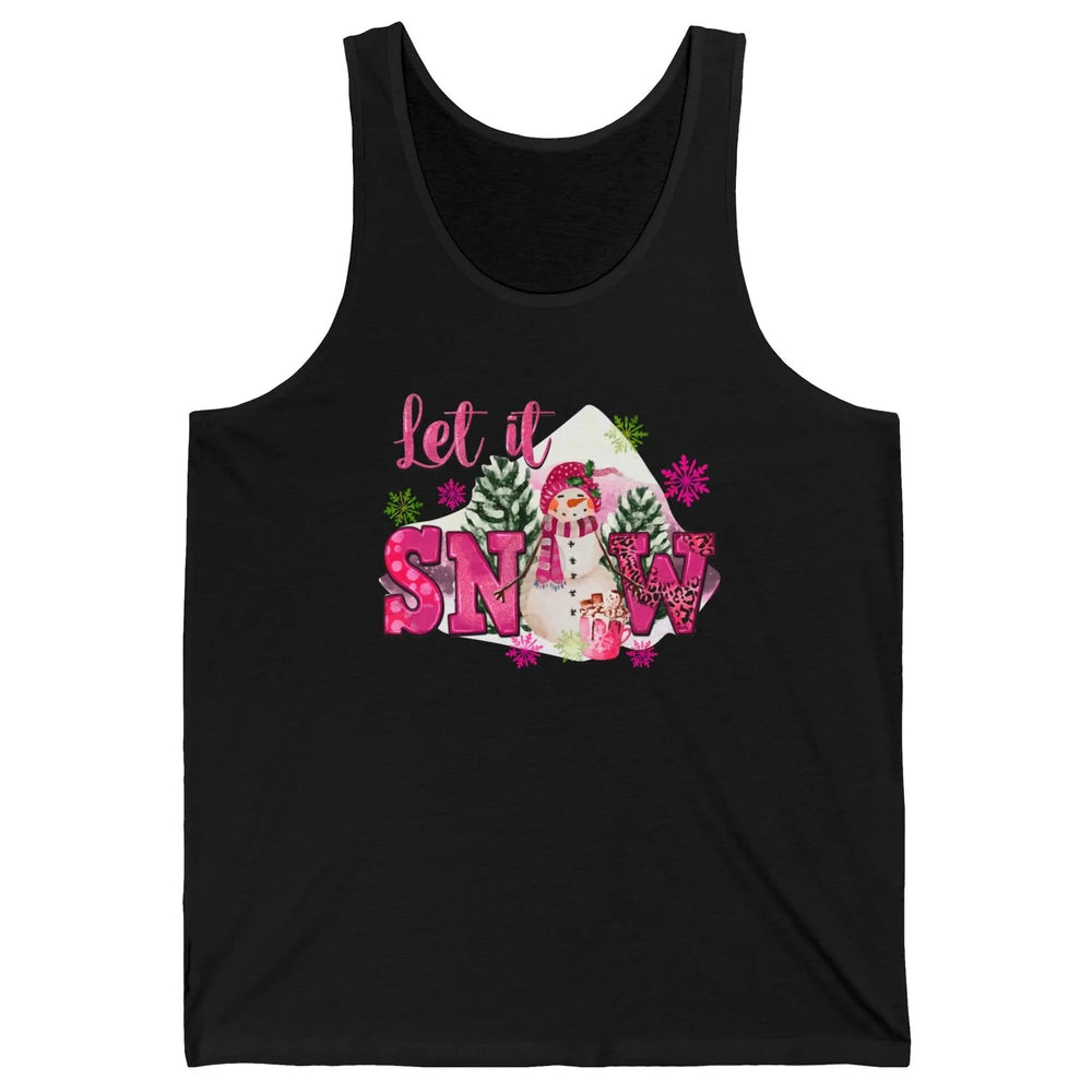 Retro Pink Christmas Snowman Let It Snow Winter Cozy Season Unisex Jersey Tank