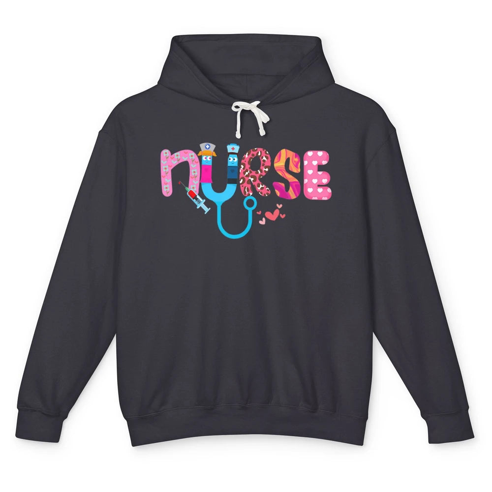 Nurse Happy Valentine's Day Love ER ICU NICU Emergency Nursing Leopard Stethoscope Love Needles Unisex Lightweight Hoodie