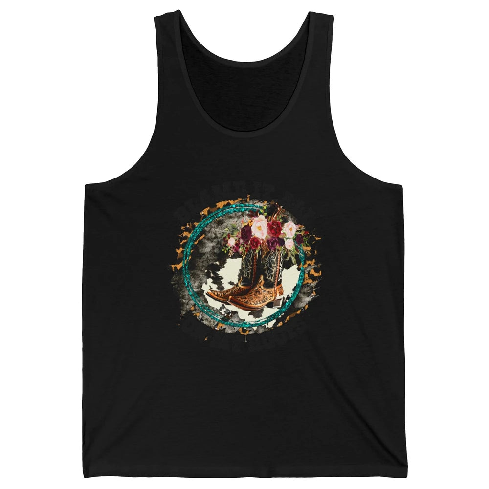 Retro Leopard Cowboy Boots Blame It On My Roots Western Girl Unisex Jersey Tank