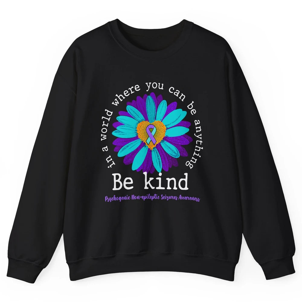 PNES Awareness Purple Teal Ribbon Sunflower Be Kind Unisex Crewneck Sweatshirt