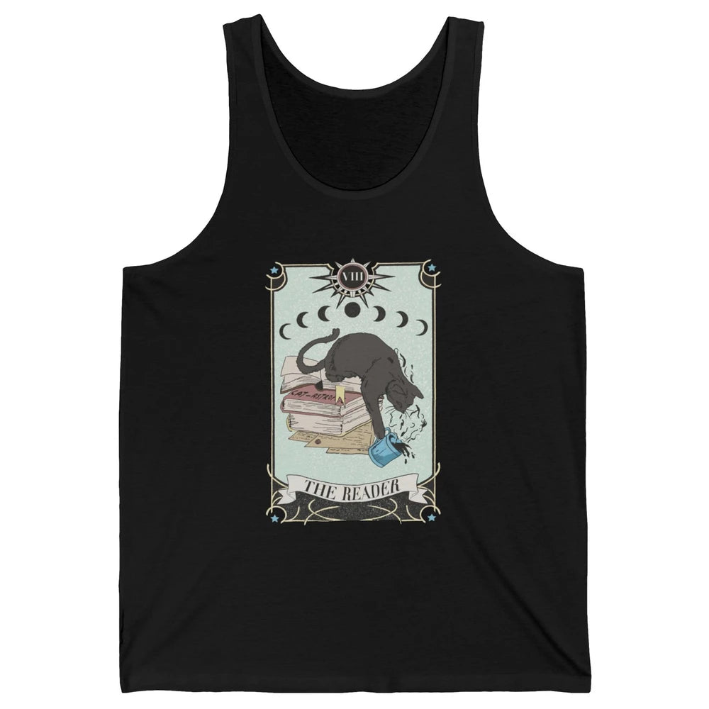 Retro Black Cat Books The Reader Tarot Card Halloween Reading Book Crescent Moon Unisex Jersey Tank