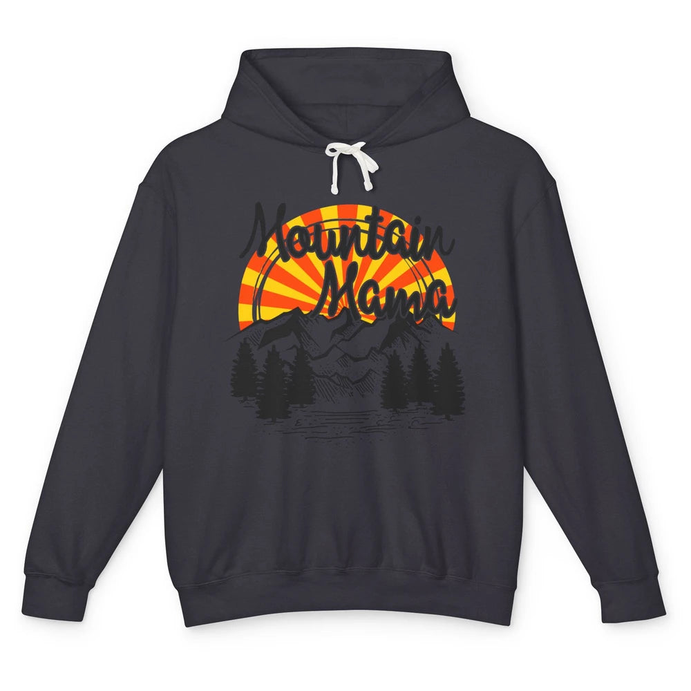 Retro Rainbow Sunset Mountain Mama Hiking Mom Climbing Unisex Lightweight Hoodie