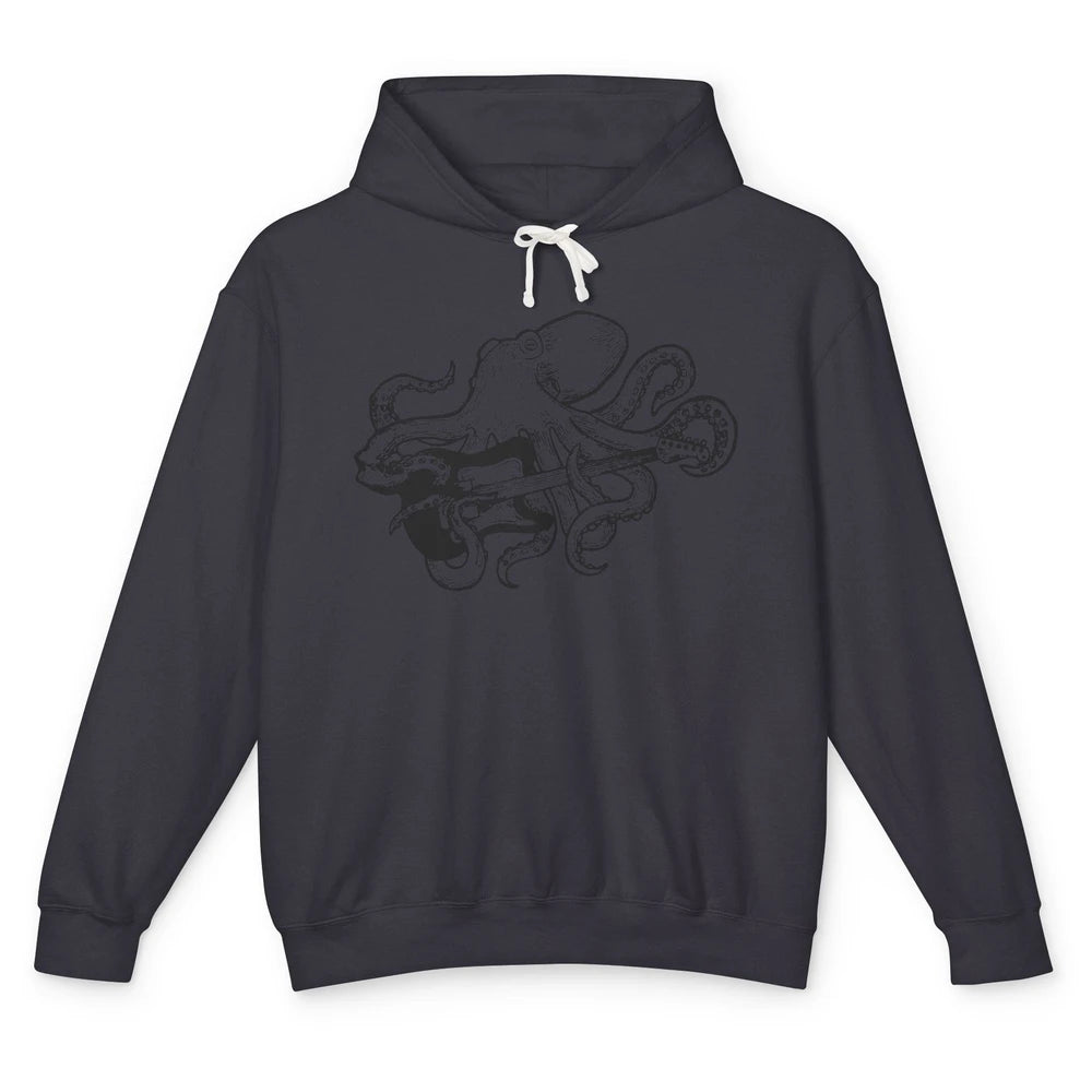 Retro Octopus Electric Guitar Octopus Guitarist Musician Unisex Lightweight Hoodie