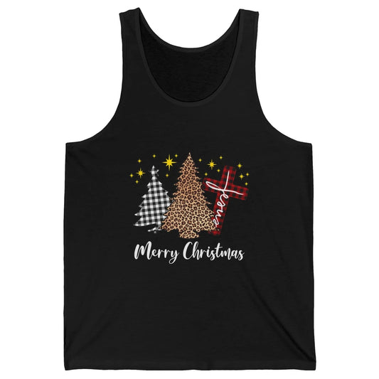 Merry Christmas Xmas Tree Cross Red Plaid Christian Leopard Unisex Jersey Tank