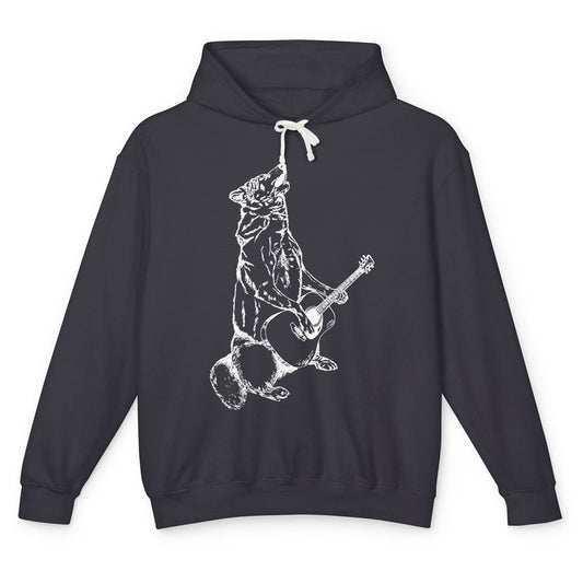 Retro Howling Wolf Playing Guitar Musician Guitarist Music Unisex Lightweight Hoodie