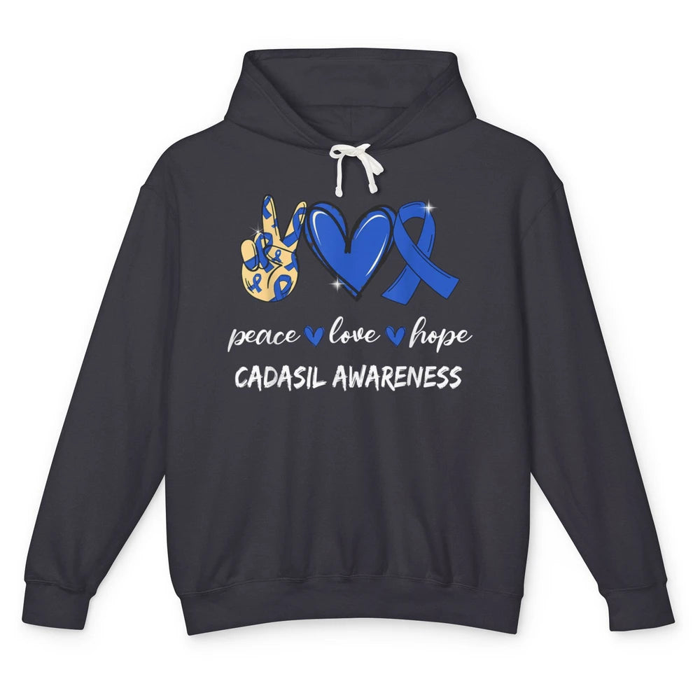 Peace Love Hope Heart Love Cadasil Awareness Blue Ribbon Unisex Lightweight Hoodie