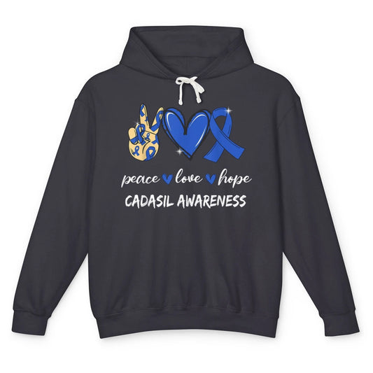 Peace Love Hope Heart Love Cadasil Awareness Blue Ribbon Unisex Lightweight Hoodie