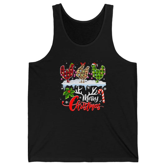 Merry Christmas Three Chickens Buffalo Leopard Red Plaid Hen Unisex Jersey Tank