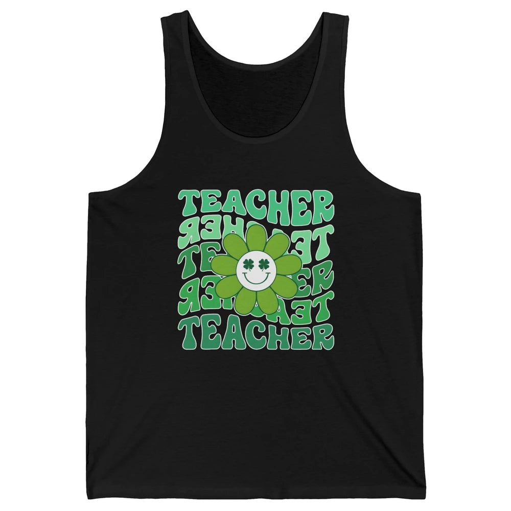 Retro Groovy Wavy Teacher Smiling Face Daisy St Patricks Day Unisex Jersey Tank