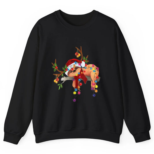 Merry Christmas Santa Claus Hat Sloth Reindeer Xmas Lights Unisex Crewneck Sweatshirt